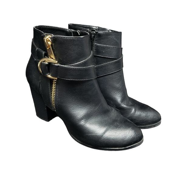 Apt 9 Black Buckled Bootie Block High Heel Side Zip Dress Up Ankle Boot Shoes - Picture 2 of 12